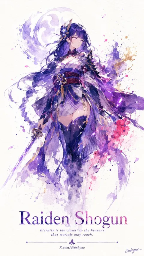Raiden Shogun Watercolor Art Poster