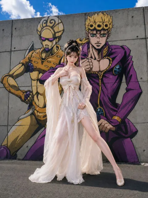Real Girl Mimics Anime Mural Pose