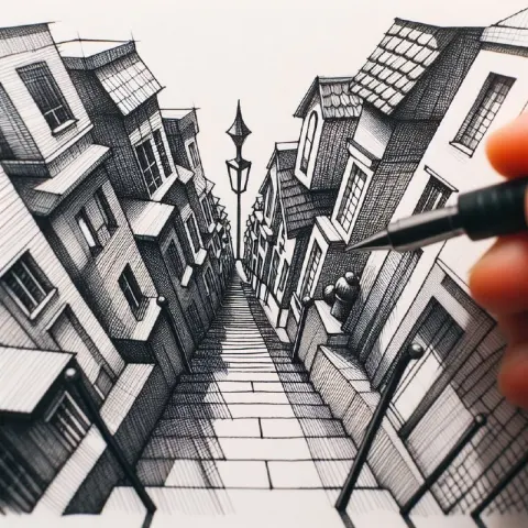 Simple Ink Pen Perspective Drawing Teaching Study