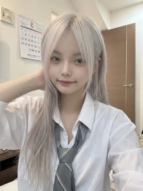 Silver-Haired Schoolgirl Casual Selfie