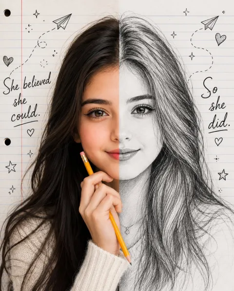 Photo Sketch Split Portrait Art