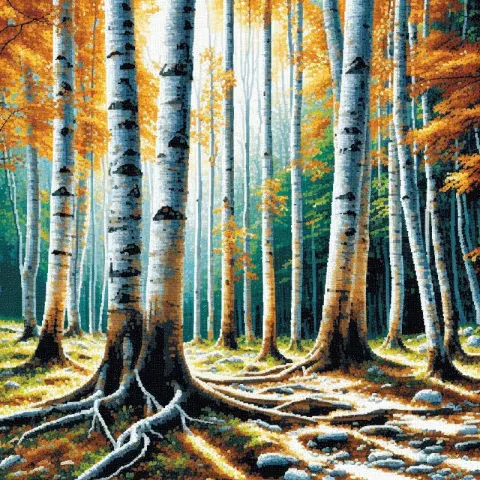 Poplar Tree Trunks Paint by Number in Jeremy Mann Style