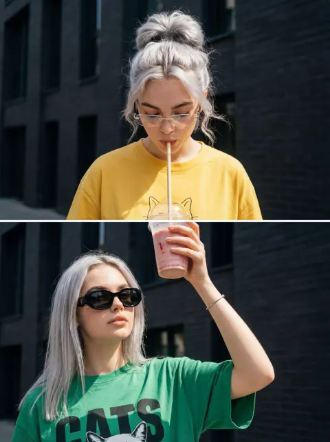 Twin Girls Share One Drink Illusion