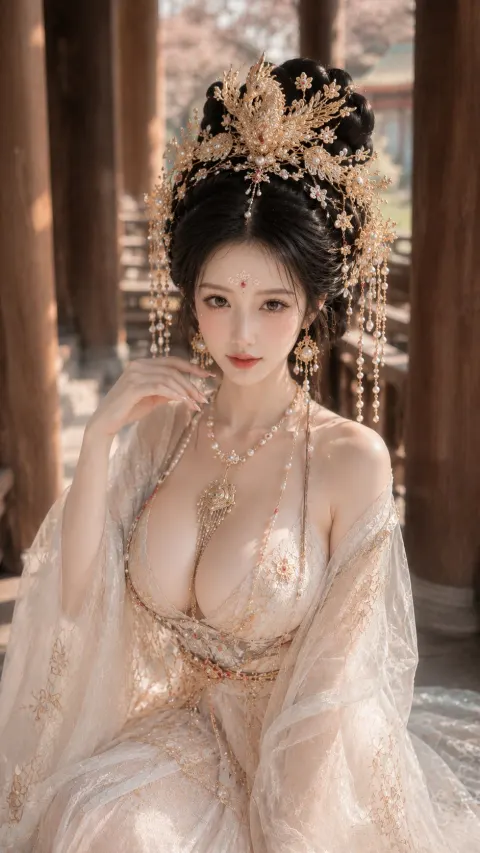 Ethereal Hanfu Beauty in Pavilion