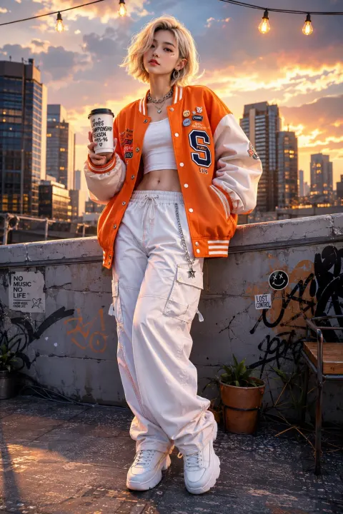 Golden Hour Rooftop Korean Girl