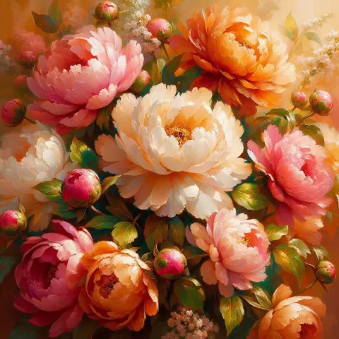 Golden Hour Peonies Painting in Terracotta and Blush