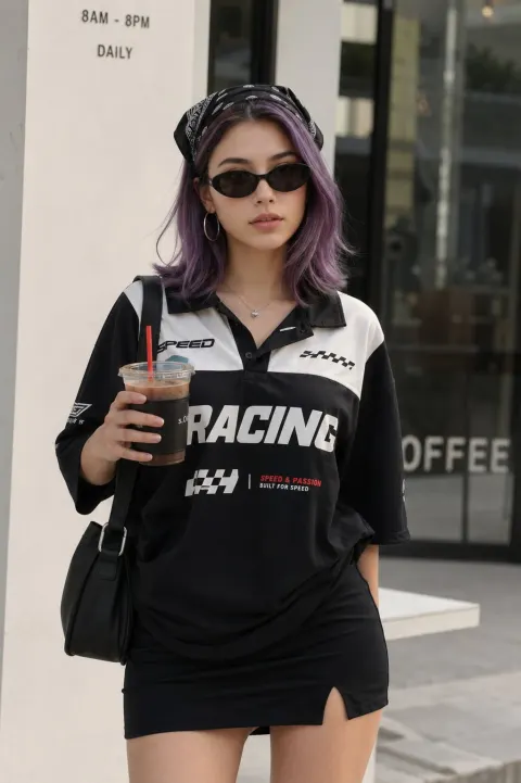 Purple-Haired Fashionista Street Style