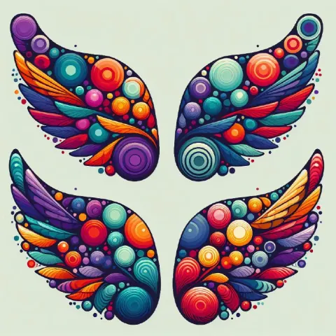 Vector Wings Made of Circles in Purple Orange and Blue