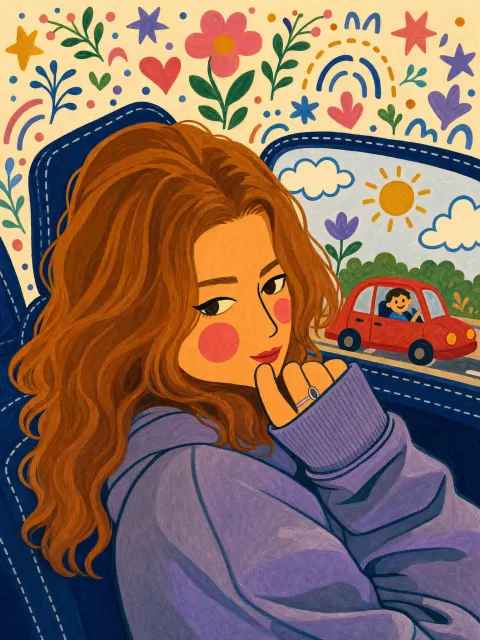 Folk Art Car Portrait Illustration