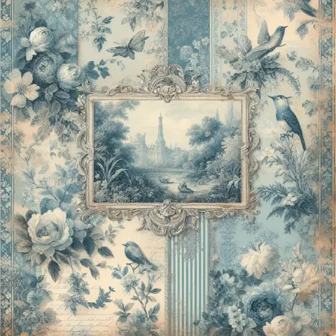 Blue Toile Junk Journal Pattern French Countryside Style