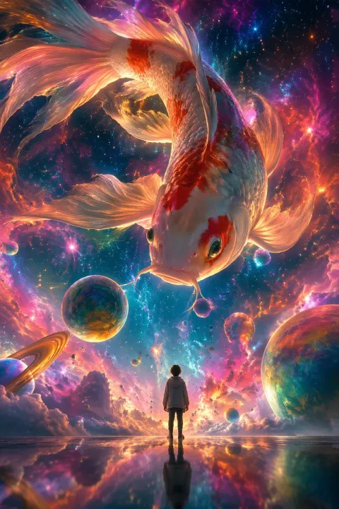 Giant Koi in Dreamy Nebula