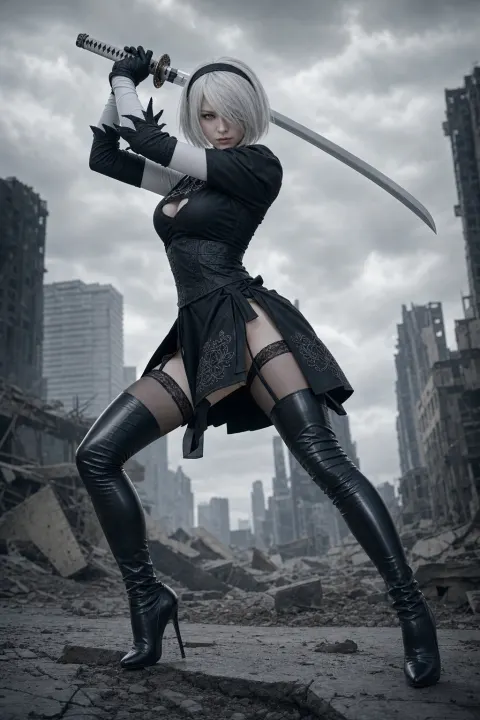 Cute 2B Warrior in Ruins