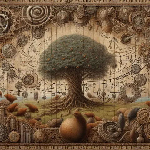 Steampunk Fresco Map of Universe Formed by Kiwi Bird