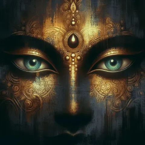 Buddha's Eyes Artistic Spanish Illustration on Dark