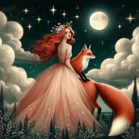 Vintage Fantasy Night Sky With Glowing Moon and Clouds