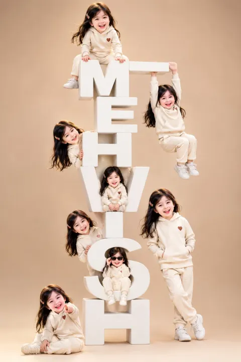 Eight Cloned Toddlers Play on Giant Letters