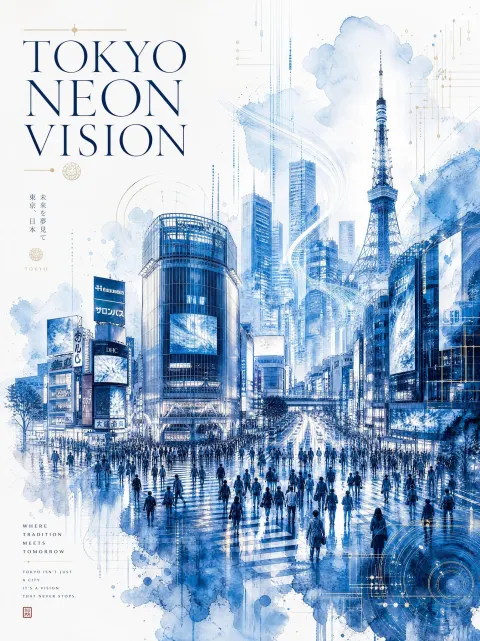 Tokyo Neon Vision Watercolor Poster