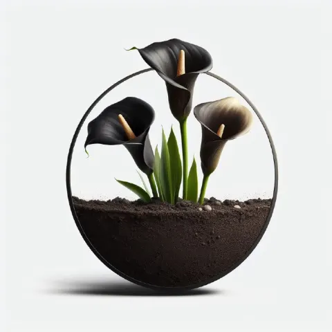 Black Calla Lilies in Soil Cross Section Fashion Photo