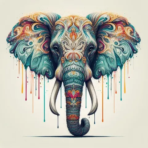 Elephant With Multicolored Paint Drips Symmetrical Art