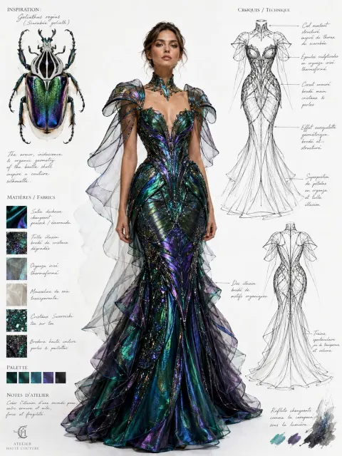 Jewel Beetle Haute Couture Gown Design