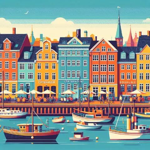 Copenhagen Colorful Port Houses Flat Travel Poster