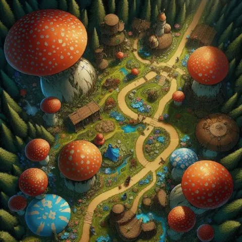 Feywild DnD Battle Map With Giant Mushrooms Top View