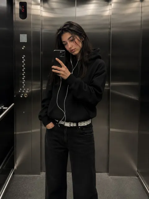 Cinematic Elevator Mirror Selfie Fashion
