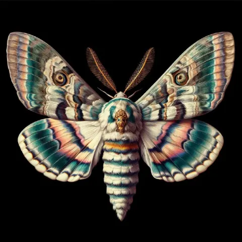 Detailed Moth Baroque Oil Painting on Black Background