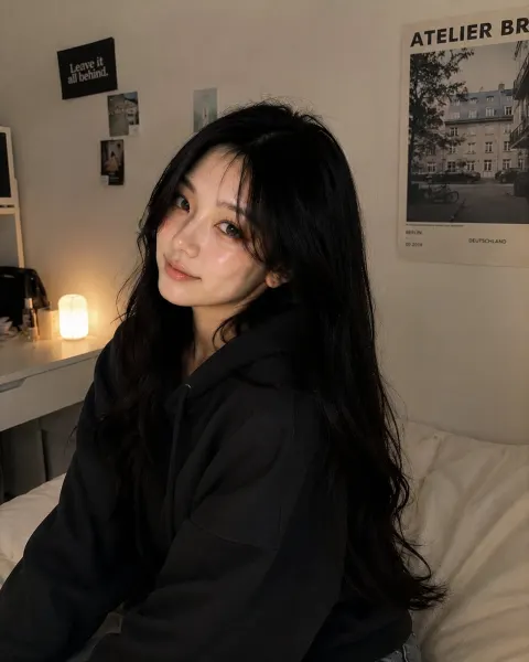 Cozy Korean Girl Bedroom Night Portrait