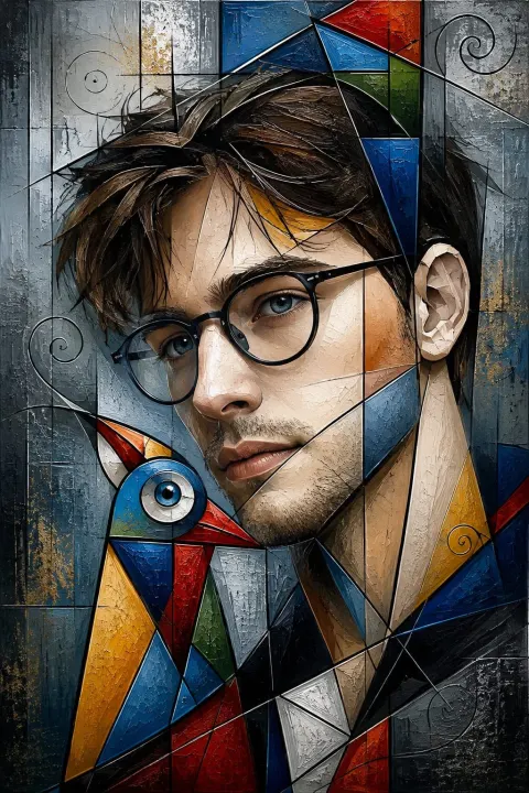 Surreal Cubist Woman Bird Portrait