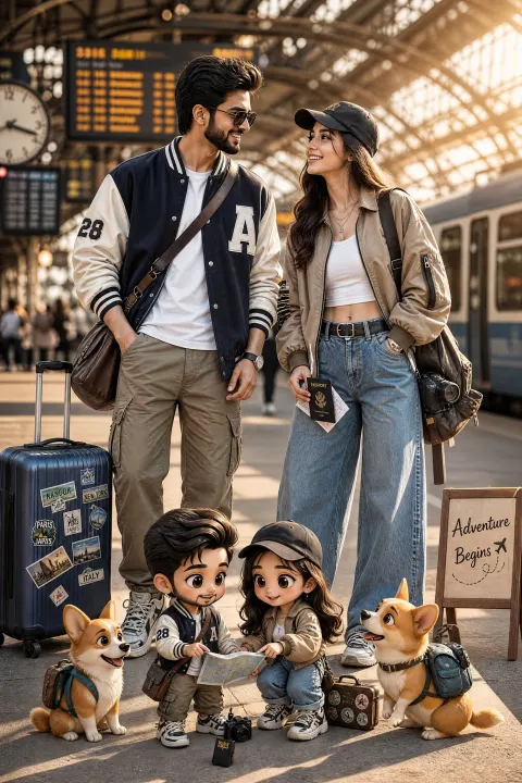 Couple's Train Station Adventure Begins