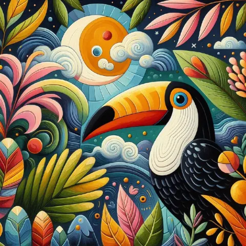 Toucan Jungle Painting Inspired by Laurel Burch