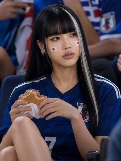 Blue Jersey Girl in Stadium Night