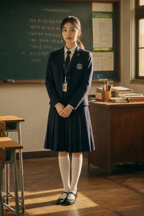 Korean Schoolgirl in Golden Light