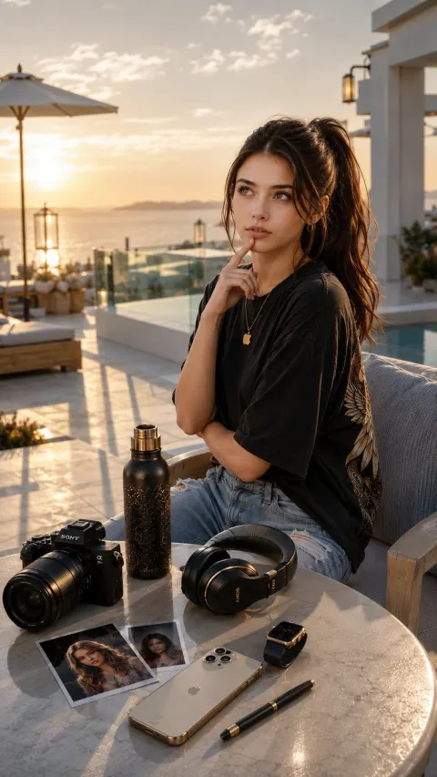 Golden Hour Luxury Terrace Portrait