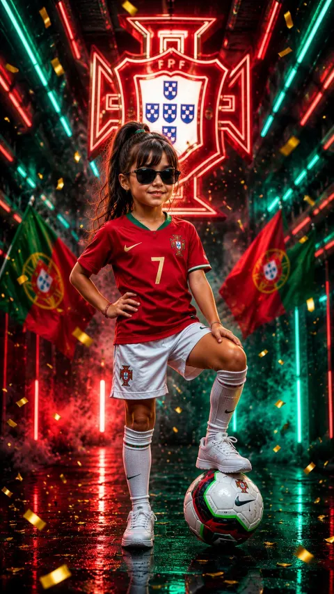 Portugal Girl Football Champion Neon