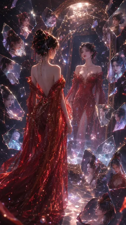 Shattered Mirrors: Timeless Beauty in Red