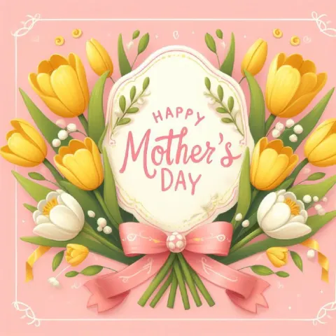 Happy Mother's Day Card With Yellow Tulips in Gouache