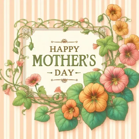 Mother's Day Card With Nasturtium Vines Pencil Drawing