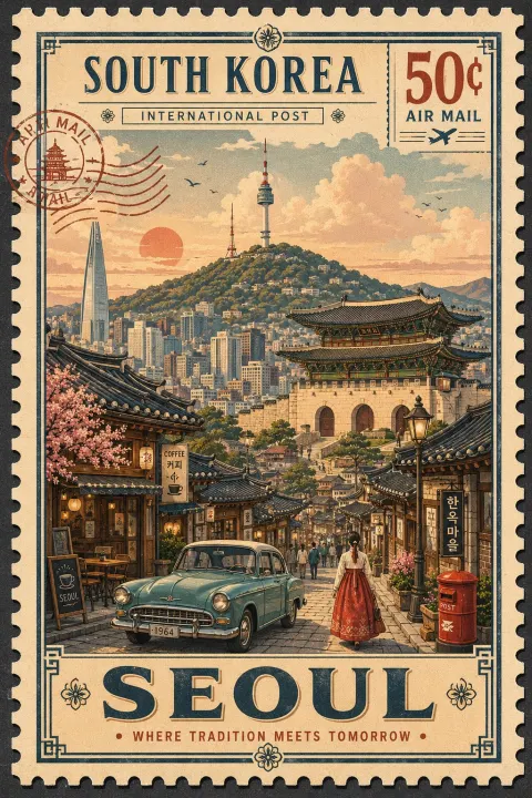Vintage Stamp Travel Illustration