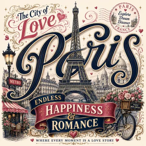 Vintage Paris Romantic Travel Poster