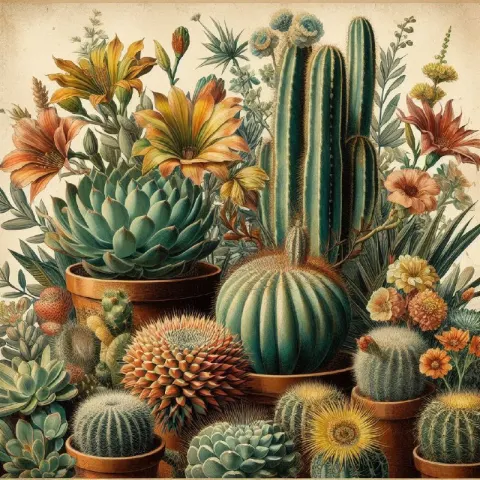 Vintage Botanical Poster of Succulents and Cactus