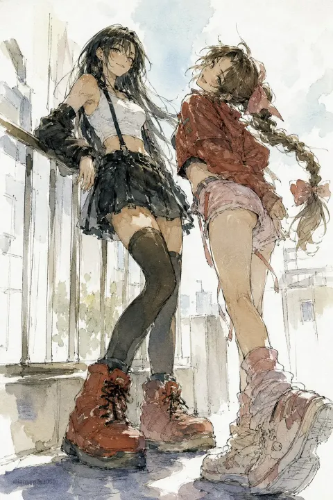 Sunny Terrace Girls Sketch