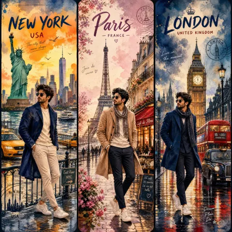 Triptych Watercolor Travel Dream