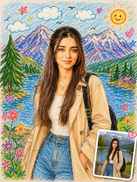 Whimsical Crayon Sketchbook Photo Transformation