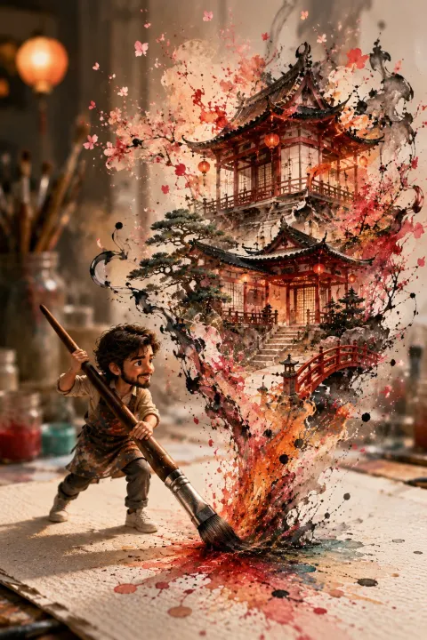 Brush Paints Eastern Fantasy Temple