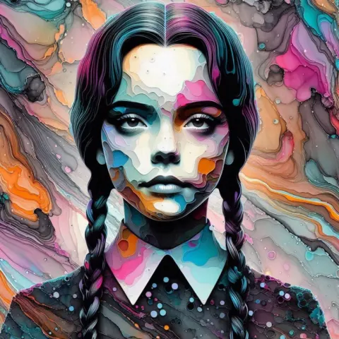 Vibrant Wednesday Addams Artwork