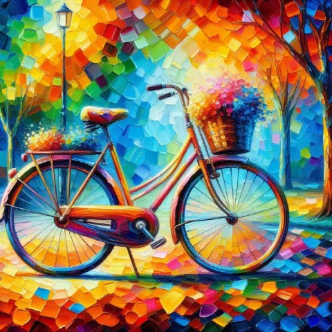 Bright Bicycle Palette Knife Impasto Textured Painting