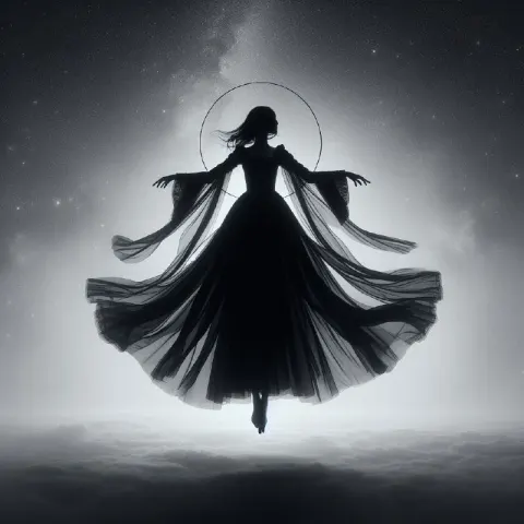 Gothic Maiden Silhouette Floating in Space Minimalist