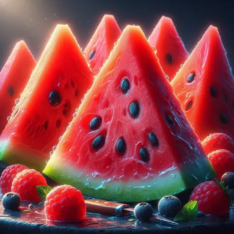 Juicy Watermelon Slices Macro Oil Knife Painting